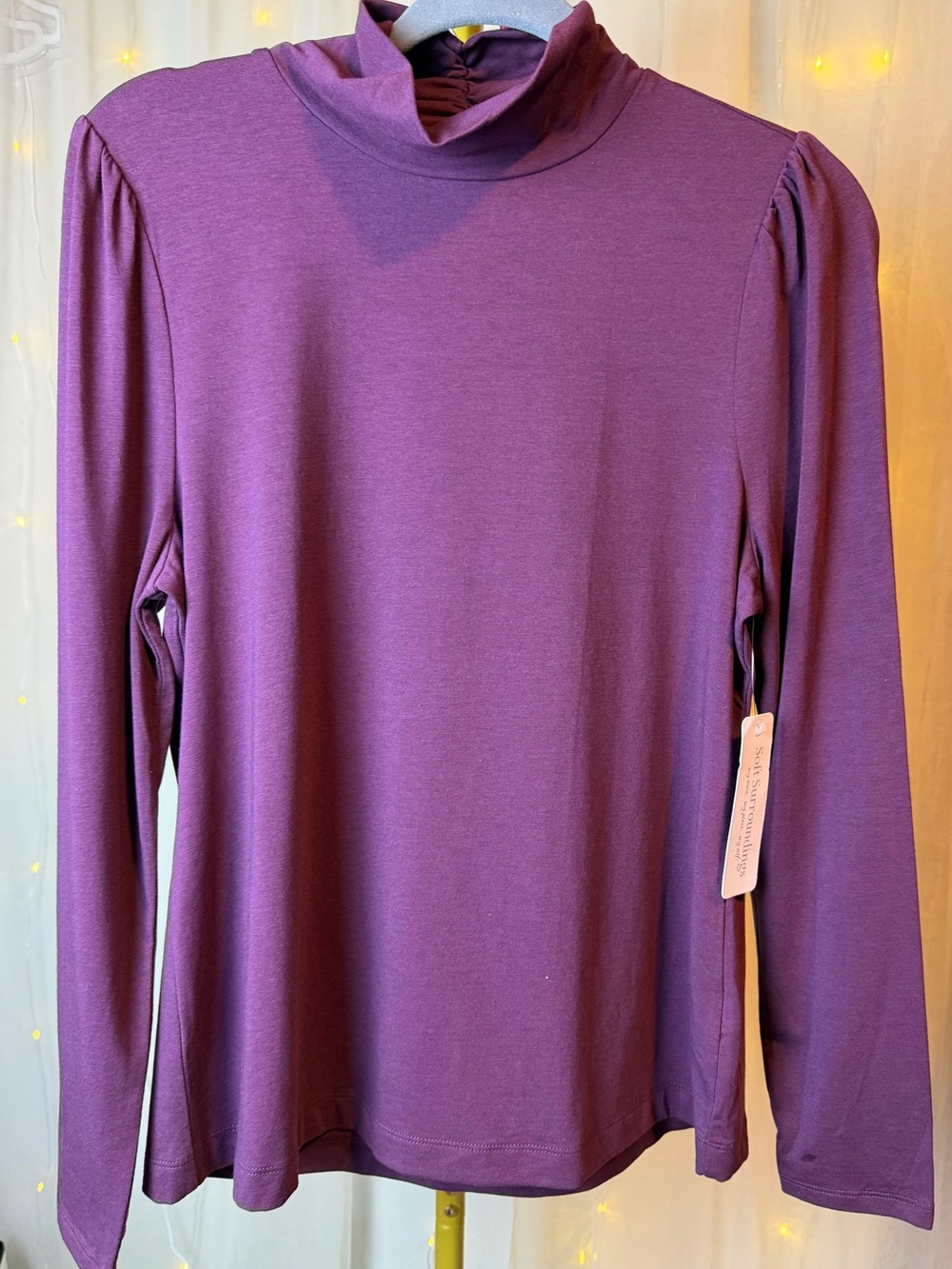 Soft Surroundings Long Sleeve Mock Neck Top in Plum Medium